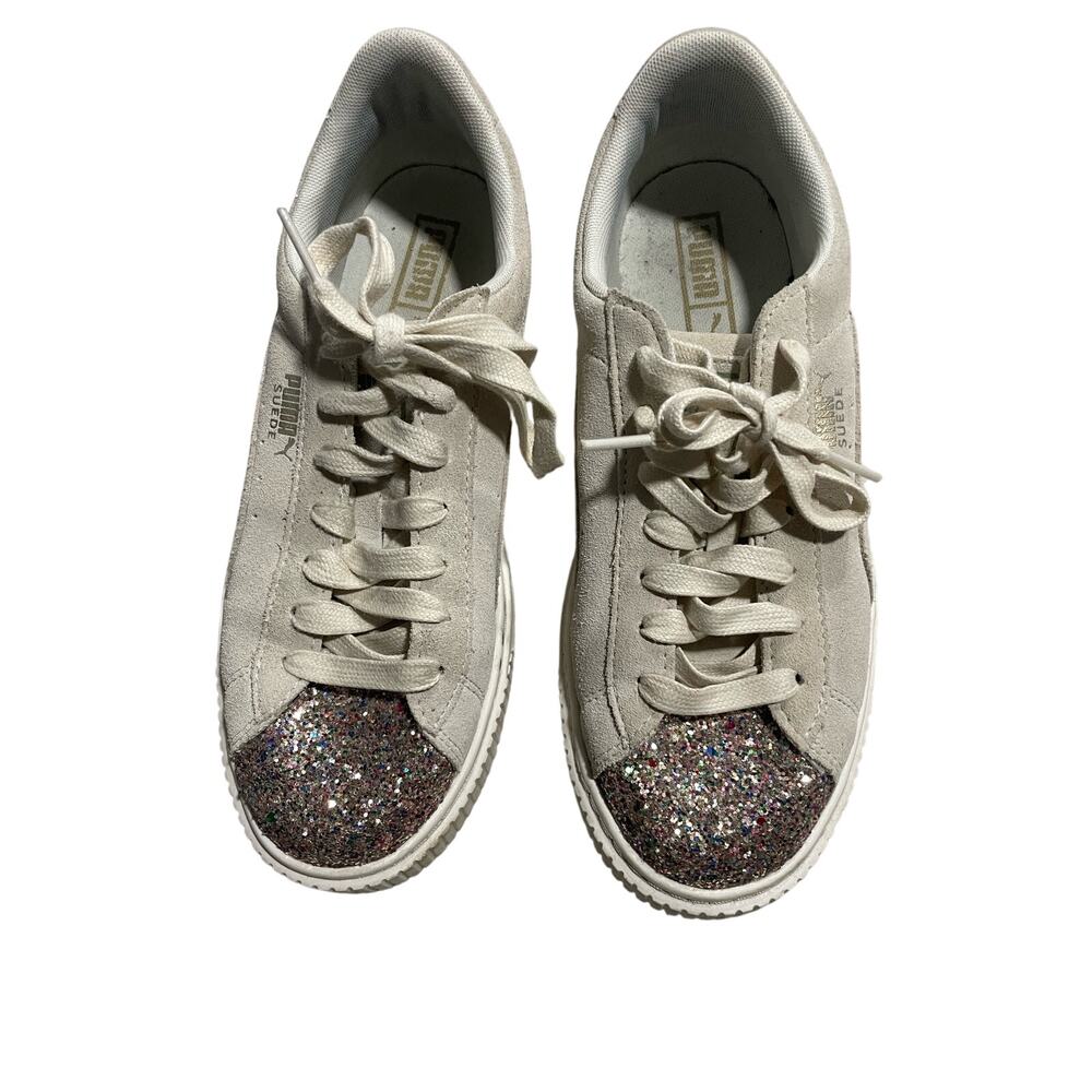Puma Women's 9.5 Platform Crushed Gem Sneaker Shoes Marshmallow Metallic Gold